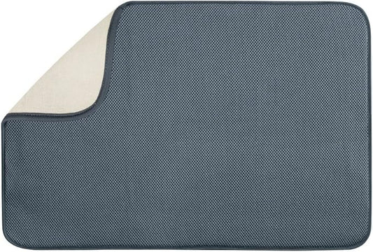 iDry Absorbent Kitchen Countertop Dish Drying Mat - 24" x 18", Pewter/Ivory