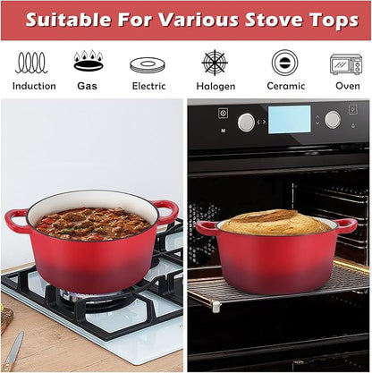 TeamFar Enameled Cast Iron Dutch Oven, 6 Quart Pot with Lid & Dual Handles - Heavy Duty Cookware Oven Safe up to 500° F for Bread Baking, Stews, Braising, Roasting - Red - Image 5