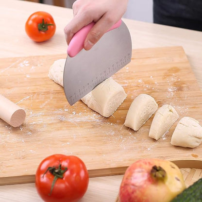 1 pcs Dough Pastry Scraper Chopper/Stainless Steel Dough Scraper Cutter with Ergonomic Rubber Non-Slip Grip/Dough Scraper Cutter/Pro Pastry Pizza Cutter Chopper (Pink) - Image 6