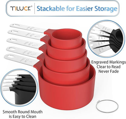 TILUCK Measuring Cups & Spoons Set, Stackable Cups and Spoons, Nesting Measure Cups with Stainless Steel Handle, Kitchen Gadgets for Cooking & Baking (Red) - Image 4