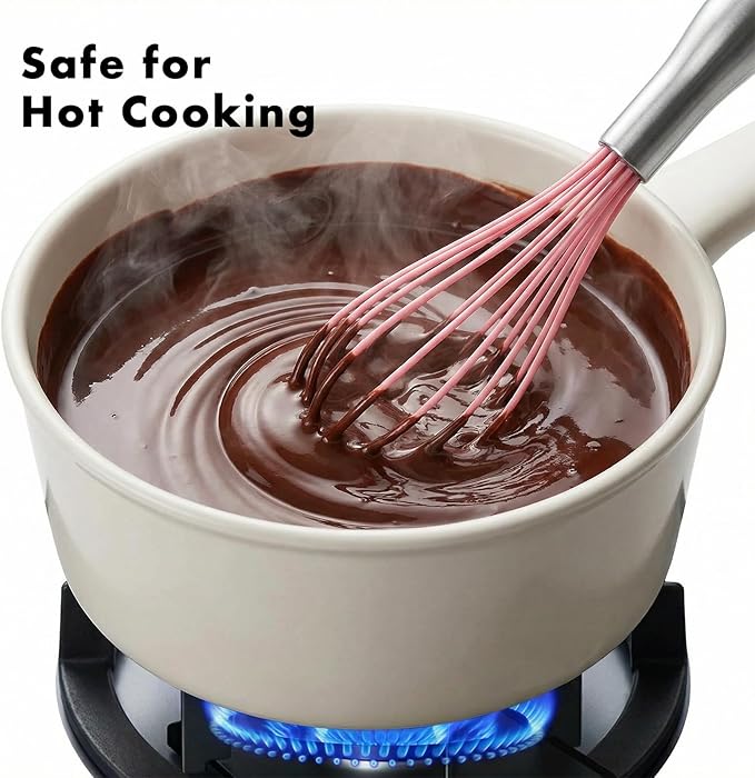 OYV 10-Inch Pink Silicone Whisk, Heat Resistant 480°F Kitchen Whisk with Stainless Steel Ergonomic Handle, Non-Scratch for Nonstick Cookware, Dishwasher Safe, Perfect for Blending, Cooking & Beating - Image 5
