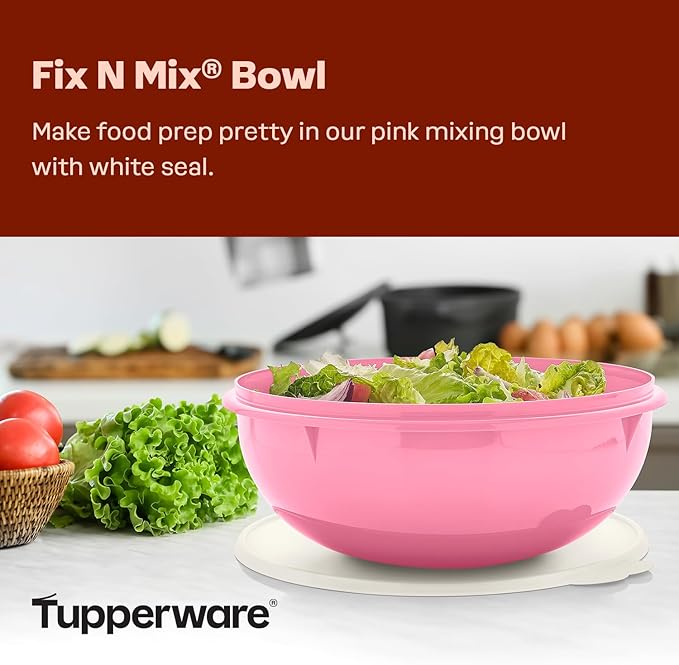 Tupperware Fix-N-Mix 1.7 Gallon Mixing Bowl with Lid, Pink Vintage Color, Dishwasher Safe and BPA Free (6.5 L) - Image 2