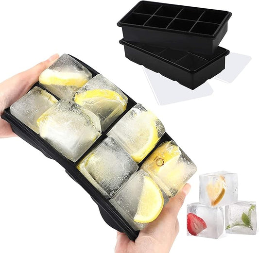 LessMo Ice Cube Tray with Lid - 2 Pack Large Silicone Ice Tray Molds for Freezer, BPA Free, Big Square Ice Cube for Whiskey, Cocktails, Baby Food, Juices by LessMo