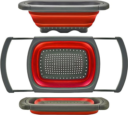 Qimh Colander Collapsible, Over The Sink Veggies/Fruit 6-Quart Strainers and Colanders with Extendable Handles, Folding Strainer for Kitchen by Qimh