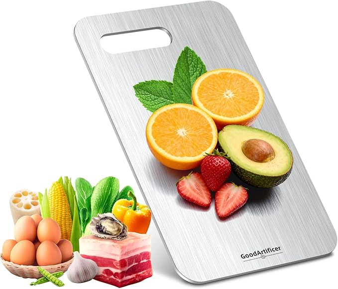Titanium Cutting Boards,100% Pure Titanium Kitchen Cutting Board, Double-Sided Non-Toxic Cutting Board, Ideal for Slicing and Dicing Meats, Features Handle, Dishwasher Safe,10.5"L*6.5"W by Goodartificer