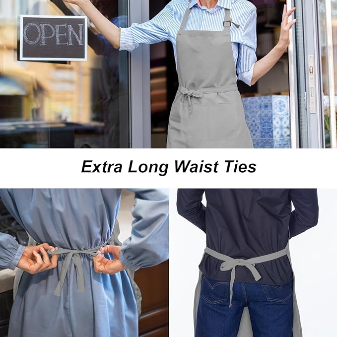 15 Pcs Adult Aprons Bulk with Pockets Adjustable Bib Chef Apron for Women Men Painting Cooking Crafting (S/L) - Image 4