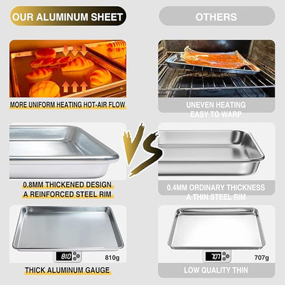 Commercial Quality Baking Sheet Pan Set, Natural Aluminum Cookie Sheet, Umite Chef Warp Resistant Baker's Half Sheet Pan, Large Thick Cookie Tray Pans for Baking, Roasting(2 Pack, 18X13In) - Image 3