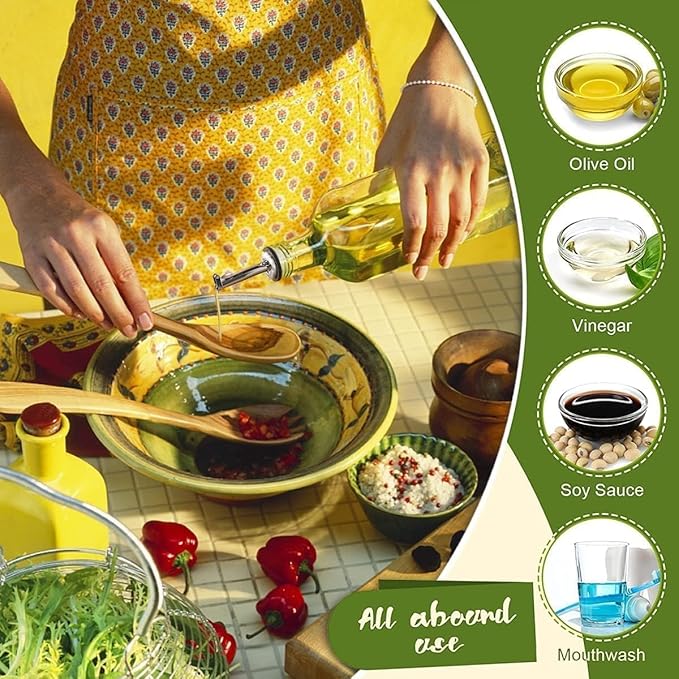 Showvigor Olive Oil Dispenser Bottle, Vinegar Cruet Bottle 17oz/500 ml, Square Tall Glass Oil Container with 2 Stainless Steel Pourers, 4 Labels,1 Brush and 1 Funnel Oil Bottles for Kitchen(2 Set) - Image 7