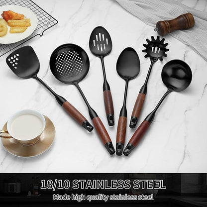 Izurok 18/10 Stainless Steel Kitchen Utensils Set,6 Piece Cooking Utensils With Wood Handle,Heat Resistant Kitchen Tool Set With Spatula, Spoon, Ladle, Skimmer, Slotted Spoon, Pasta - Image 6