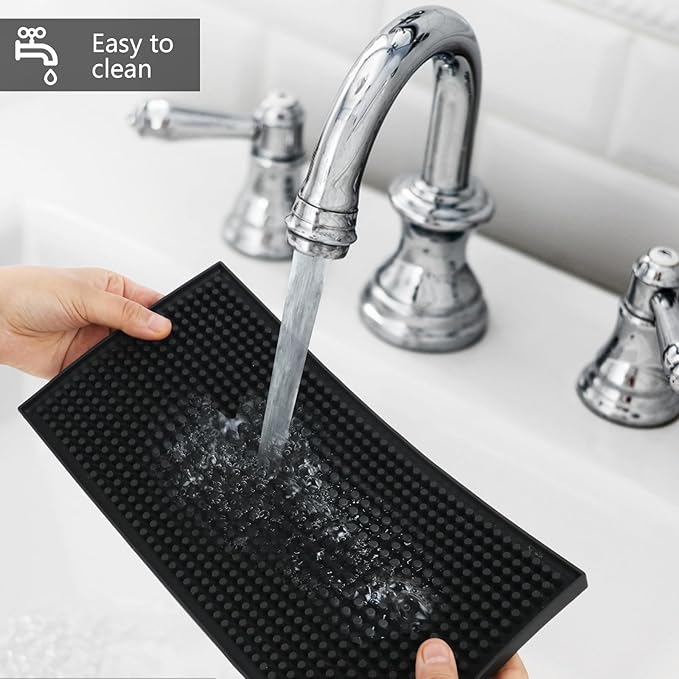 XieNie Bar Mat, 6" x 12" Black Small Coffee Mat for Home Bar Kitchen Countertop, Non-Slip Rubber Service Spill Mat for Cocktail Bartender Accessories, PVC Counter Top Cup Glasses Drying Mats, 1Pac - Image 5