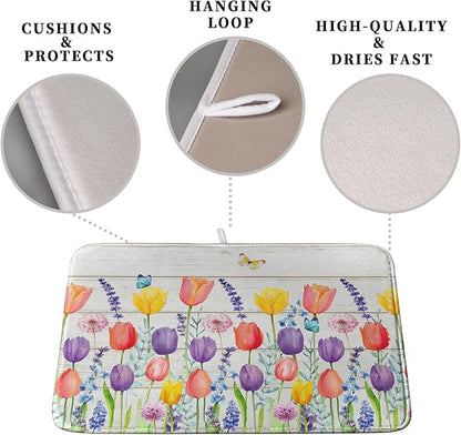 Tulip Floral Dish Drying Mat for Kitchen Counter Watercolor Spring Flower Dish Mat Absorbent Microfiber Dish Draining Mat Reversible Heat Resistant Dishes Pad Large 18 x 24 Inch - Image 3