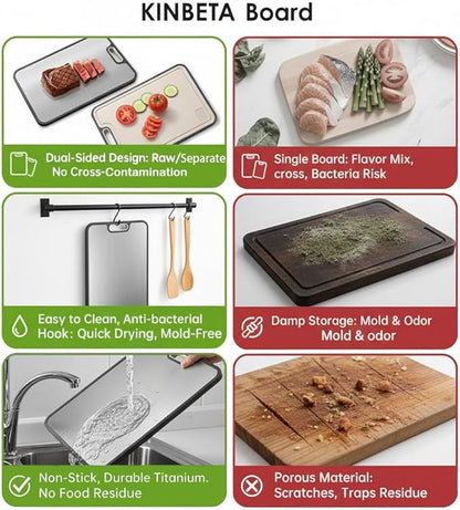 Cutting Board,Titanium Cutting Boards for Kitchen, Cutting Board Double Sided Food Grade, Pure Titanium/PP, Easy to Clean Large Size 16”×11”