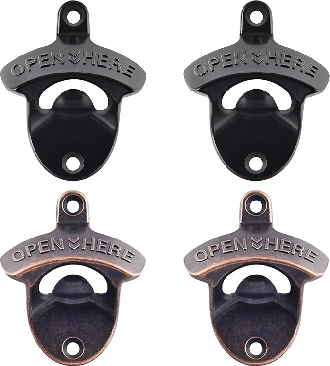 Rustproof Wall Mounted Beer Opener Black, Retro Post Mounted Soda Bottle Cap Opener Antique Copper(4 PCS)