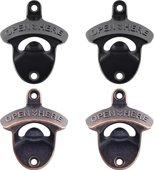 Rustproof Wall Mounted Beer Opener Black, Retro Post Mounted Soda Bottle Cap Opener Antique Copper(4 PCS)