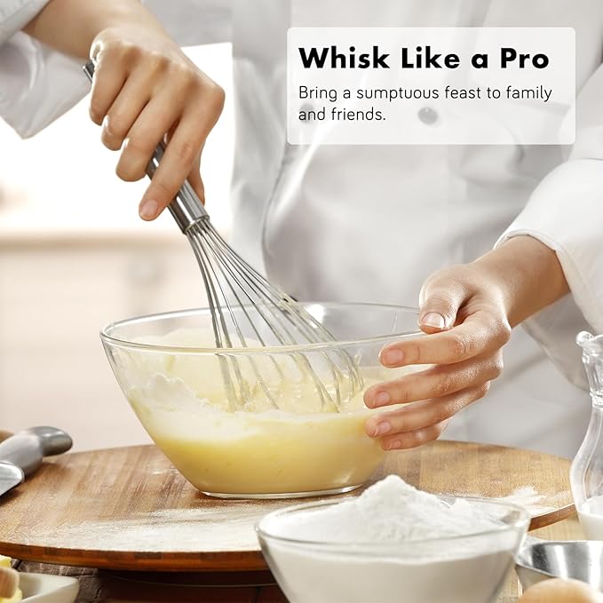 OYV 304 Stainless Steel Whisk Set, Dishwasher Safe Rustproof Metal Whisk, Professional Balloon Wire Whisks for Kitchen Cooking, Perfect For Blending, Whisking, Baking, Beating, 3 Packs (8" 10" 12") - Image 7