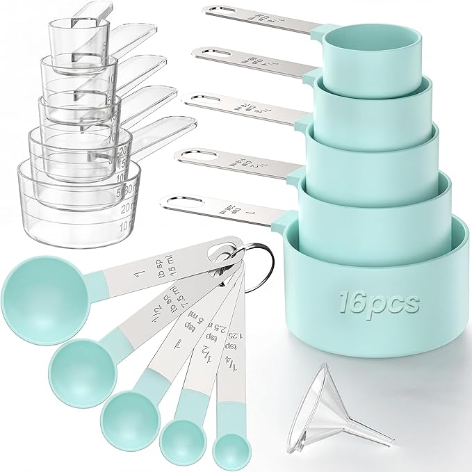 16PCS Measuring Cups and Spoons Set, Measuring Spoon Set with Metric and US Measurements, Fits for Measuring Dry and Liquid (Green) by CreateHarmonyWithYourPet