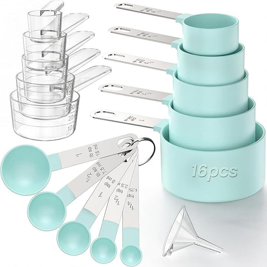 16PCS Measuring Cups and Spoons Set, Measuring Spoon Set with Metric and US Measurements, Fits for Measuring Dry and Liquid (Green) by CreateHarmonyWithYourPet