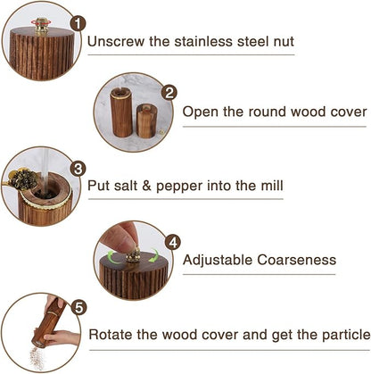 Wooden Pepper Grinder Pepper Mill,Adjustable Coarseness Salt Pepper Grinder Shaker Pepper Grinder Refillable,Acacia Wood Salt Grinder for Your Kitchen - Image 6
