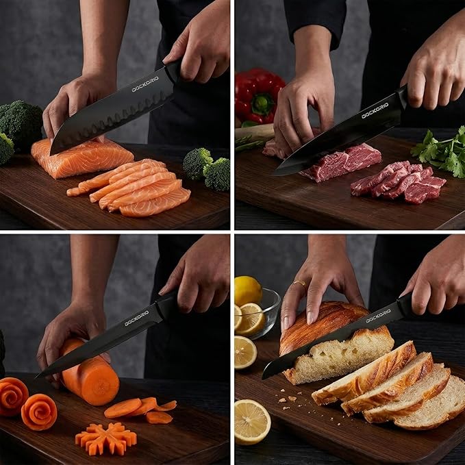 Kitchen Knife Set with Block, 19 PCS High Carbon Stainless Steel Sharp includes Serrated Steak Knives Set, Chef Knives, Bread Knife, Scissor, Sharpener, all in one - Image 4