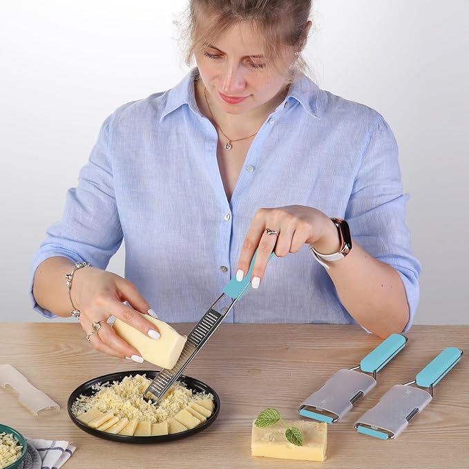 Cambom Cheese Grater Citrus Zester Lemon Zester Pack of 3-304 Stainless Steel - A Sharp Tool for Parmesan Cheese, Ginger, Garlic, Nutmeg, Chocolate, Vegetables，Fruits，Dishwasher Safe Blue - Image 6