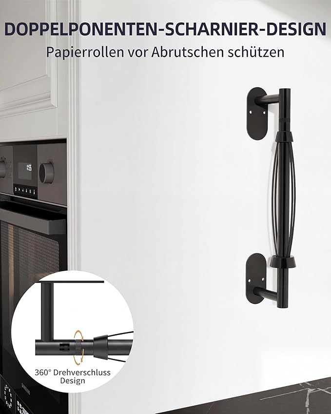 Paper Towel Holder Under Cabinet, Self Adhesive or Wall Mount for Kitchen Bathroom, Stainless Steel Paper Towel Holders with Damping Effect, Single Hand Operable (Matte Black) - Image 4