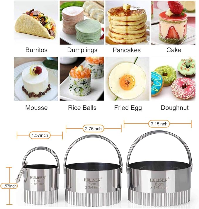 HULISEN Biscuit Cutter Set (3 Pieces/Set), Round Cookies Cutter with Handle, Professional Baking Dough Tools (Wave) - Image 3
