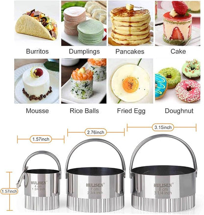 HULISEN Biscuit Cutter Set (3 Pieces/Set), Round Cookies Cutter with Handle, Professional Baking Dough Tools (Wave) - Image 3