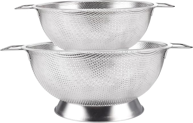 Gulex Stainless Steel Colander and Strainer Set(5-Quart and 3-Quart)， Strainer for Kitchen Food, Dishwasher Safe by Gulex