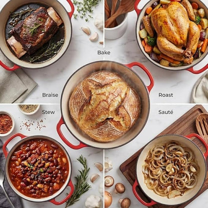 Zulay Kitchen 6.4QT Enameled Cast Iron Dutch Oven Pot with Lid, Heavy-Duty Soup Pot for Stews, Braising, Roasting & Sourdough Bread Baking, Oven Safe up to 500°F - Ablaze Red - Image 2