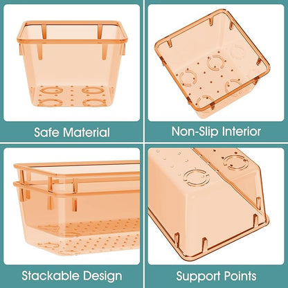WOWBOX 25 PCS Plastic Drawer Organizer Set, 4 Sizes Desk Drawer Divider Organizers and Storage Bins for Makeup, Jewelry, Gadgets for Kitchen, Bedroom, Bathroom, Office, Clear Orange - Image 3