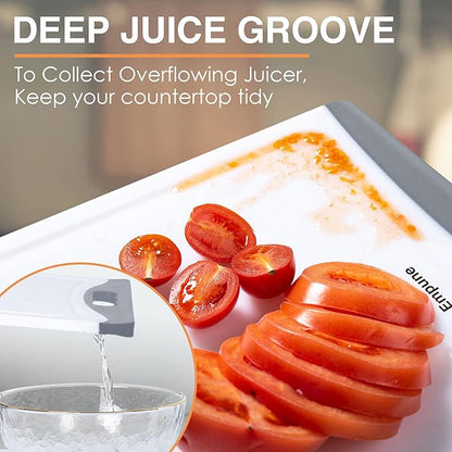 Extra Large Cutting Boards, Plastic Cutting Boards for Kitchen (Set of 4) Cutting Board Set Dishwasher Safe Chopping Board with Juice Grooves Easy-Grip Handles, Grey, Empune - Image 5
