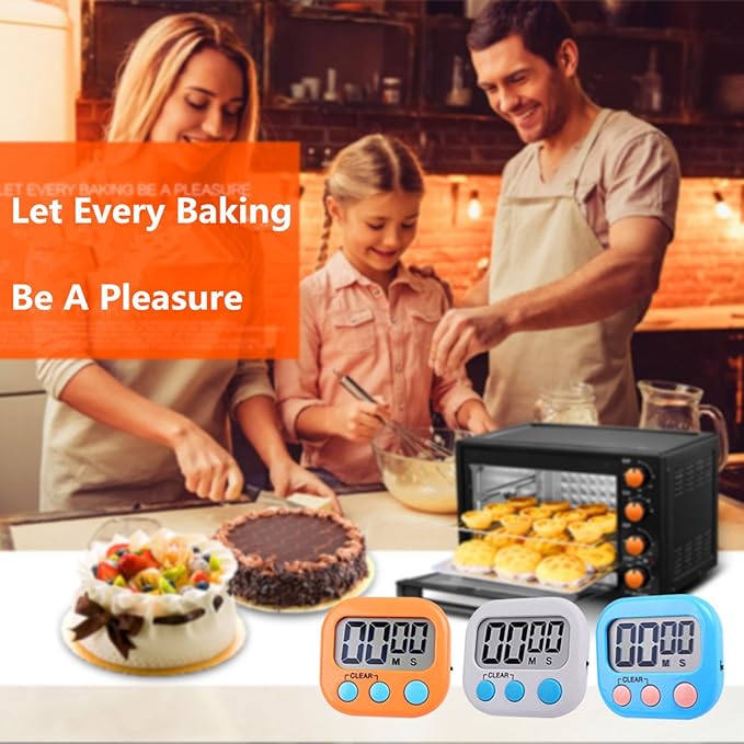 Digital Kitchen Timer, Big Display Screen, Loud Alarm, Strong Magnetic Backing Stand, Cooking Baking Kids Classroom Teacher Game Timers, Minute Seconds Count Up Countdown and Simple Operation(4 Pack) - Image 5