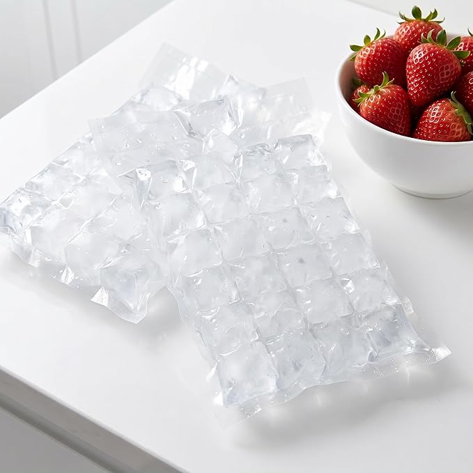 Disposable Ice Bags 100Packs, Self-Seal Mini Ice Cube Trays for Freezer, Refreezable Ice Cubes & Nugget Ice Mold, Reusable Ice Bags with Funnel for Cocktail Wine Food