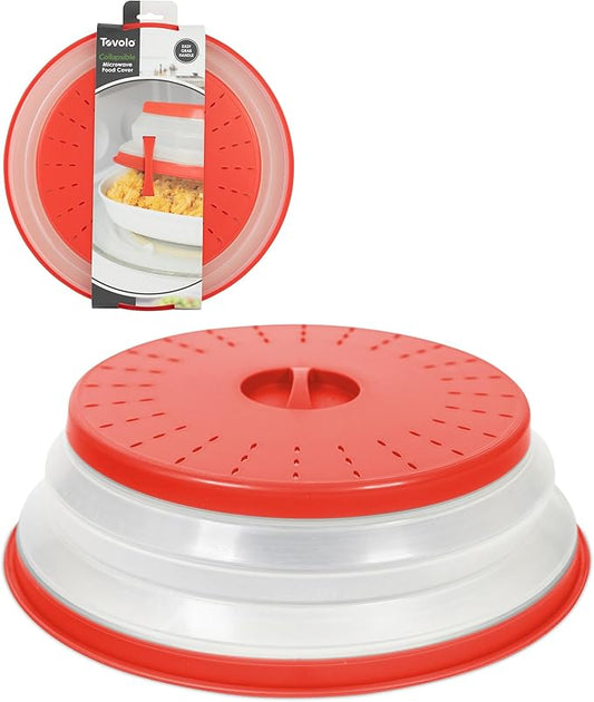 Tovolo Microwave Splatter Cover for Food, Large (Candy Red Apple) - Collapsible & Vented Silicone Splatter Guard Lid - Microwave Plate & Dish Cover with Handle - BPA-Free Kitchen Gadget for Meal Prep by Tovolo