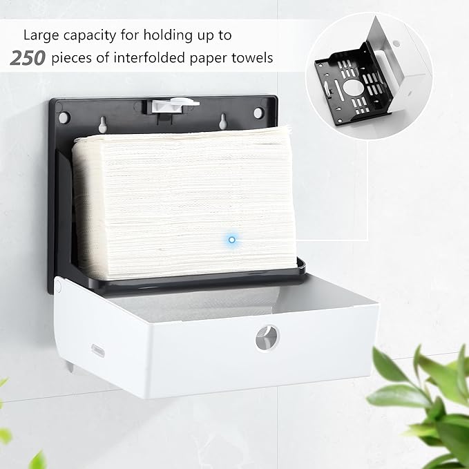 Paper Towel Dispenser for Home Bathroom: Modunful White ABS Multifold Paper Holder with Viewing Window & No-Drill Installation - Image 3