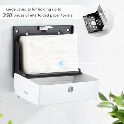 Paper Towel Dispenser for Home Bathroom: Modunful White ABS Multifold Paper Holder with Viewing Window & No-Drill Installation - Image 3