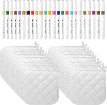 40 Pcs Pot Holder Bulk for Craft Set Including 16 White Pot Holders Oven Mitts Pack with 24 Makers Cooking Baking DIY Activities Kitchen Accessories (Pot Holders) by Unknown