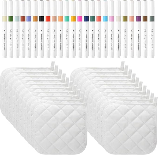 40 Pcs Pot Holder Bulk for Craft Set Including 16 White Pot Holders Oven Mitts Pack with 24 Makers Cooking Baking DIY Activities Kitchen Accessories (Pot Holders) by Unknown