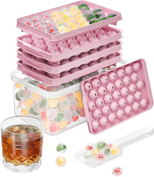 Optish 3 Pack Ice Trays for Freezer, 99 PCS Ice Cube Tray with Lid and Bin, Round Ice Cube Mold, Circle Ice Maker for Chilling Drinks (0.8 inch, Pink) by Optish