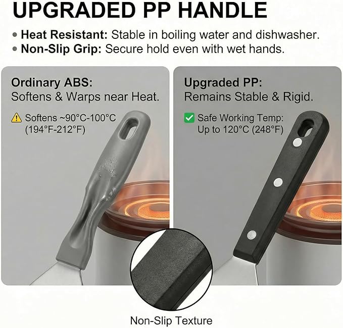 Stainless Steel Fish Spatula, 12.2" Slotted Metal Turner with Heat-Resistant PP Handle, Thin Beveled Edge, Sturdy 1.2 mm Blade for Fish, Burgers, Eggs, Pancakes, Cast Iron & Grill