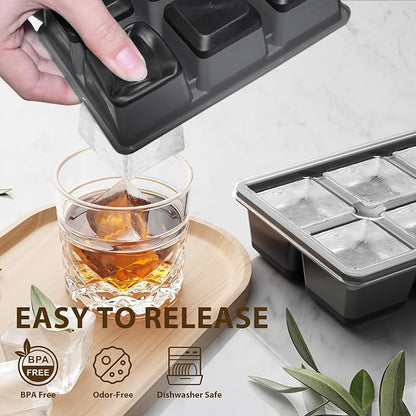 Optish Large Ice Cube Molds, 3 Pack Whiskey Square Ice Molds, 1.8 Inch Big Ice Cube Tray, Stackable Cocktail Ice Tray with Lid, Easy to Release (Grey) - Image 4