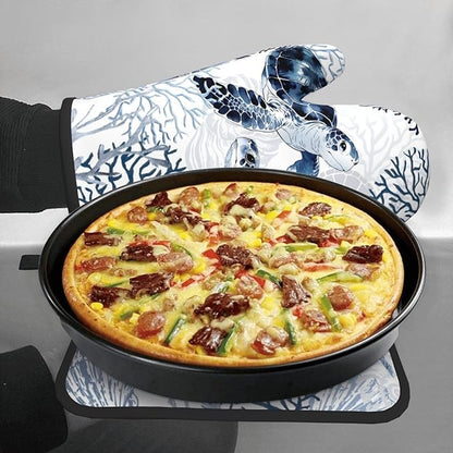 Coastal Oven Mitts and Pot Holders Sets of 2 Summer Kitchen Mitts Blue Sea Turtle Hot Pads for Cooking Baking Grilling - Image 7