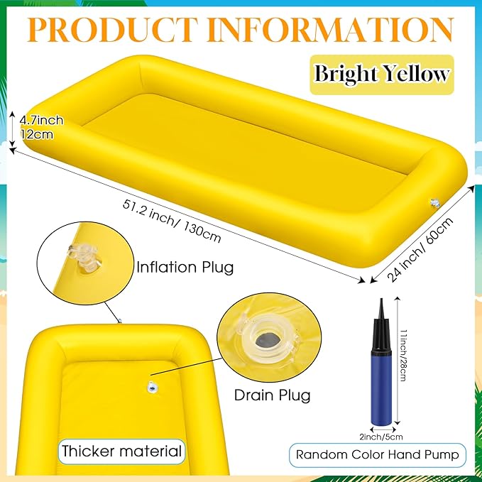 Leitee 3 Pcs Inflatable Serving Bar Kit Includes Salad Buffet Tray with Drain Plug Mesh Food Cover Food Drink Containers and Inflator for Ice Supplies Halloween Party Camping Picnic(Yellow)