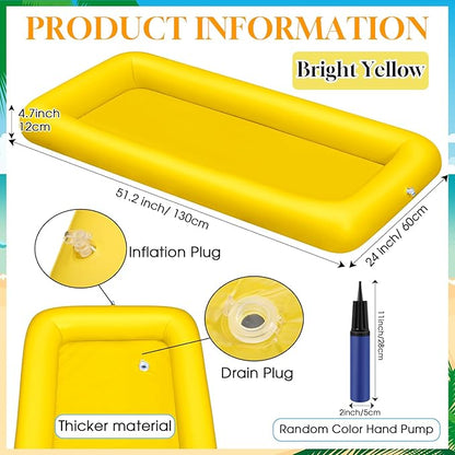 Leitee 3 Pcs Inflatable Serving Bar Kit Includes Salad Buffet Tray with Drain Plug Mesh Food Cover Food Drink Containers and Inflator for Ice Supplies Halloween Party Camping Picnic(Yellow)