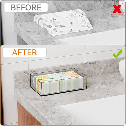 Yieach Bathroom Paper Towel Holder,9 Inch Modern Acrylic Napkin Holder fo r Disposable Guest Towel,Clear Hand Towel Tray,Flat Napkin Holders for Paper Bapkins,Napkin Dispenser for Home,Hotel,Office