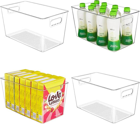 YIHONG Clear Plastic Storage Bins, 4 Pack Pantry Organizer Bins with Handle for Kitchen, Freezer,Cabinet,Closet Organization and Storage(XL) by YIHONG