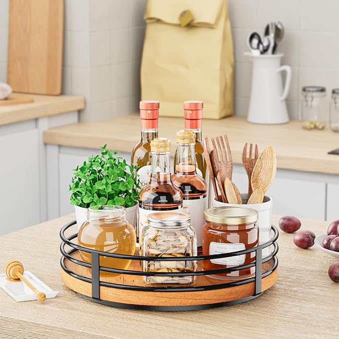 Wood Lazy Susan Turntable Organizer - 11" Round Wooden Lazy Susan for Cabinet Kitchen Countertop Dining Table Pantry Cupboard Bathroom Coffee Bar Spice Storage Home Decor - Image 5