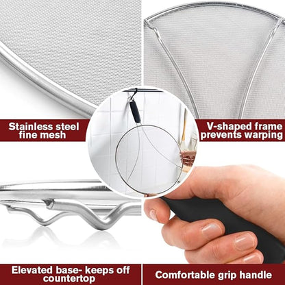 Splatter Screen for Frying Pan & Food Strainer,13 Inch Stainless Steel Grease Splatter Guard,Shield from Splashing Oil, Dishwasher Safe(Black) - Image 5