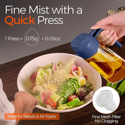 YARRAMATE 2Pcs 16oz/470ml Glass Olive Oil Sprayer for Cooking with Stickers, 2 in 1 Oil Dispenser for Kitchen Gadgets, Food Grade Premium Spray Bottle with Portion Control for Salad, BBQ (Black&Navy) - Image 3