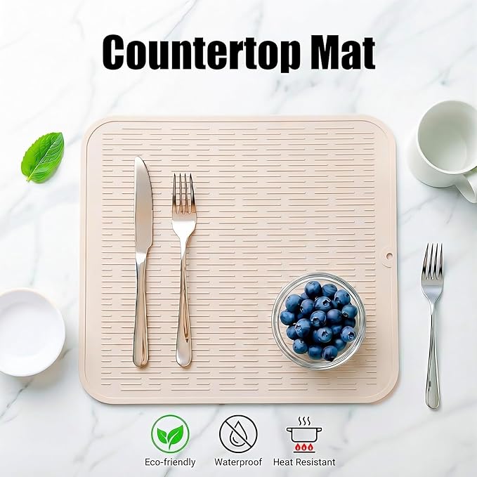 MicoYang Silicone Dish Drying Mat for Multiple Usage,Easy clean,Eco-friendly,Heat-resistant Silicone Mat for Kitchen Counter or Sink,Refrigerator or Drawer Liner Tapioca XL 18 inches x 16 inches - Image 3